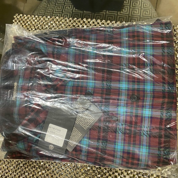 ROBERTO CAVALLI Men’s Tartan Print Logo Long Sleeve  Shirt Size 50 (US Size 40) - Picture 9 of 15